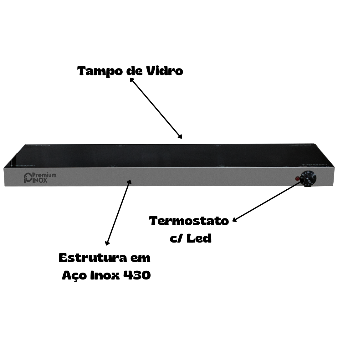 Pista Quente Mesa Aquecida 100cm Vidro Temperado Inox - Imagem 4