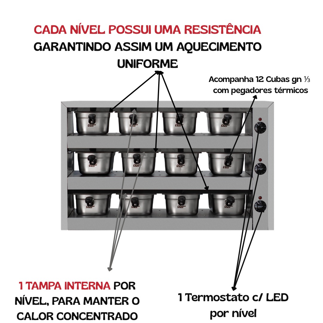 Estufa Conservador Mantenedor de Proteínas 12 Cubas GN Inox - Imagem 5