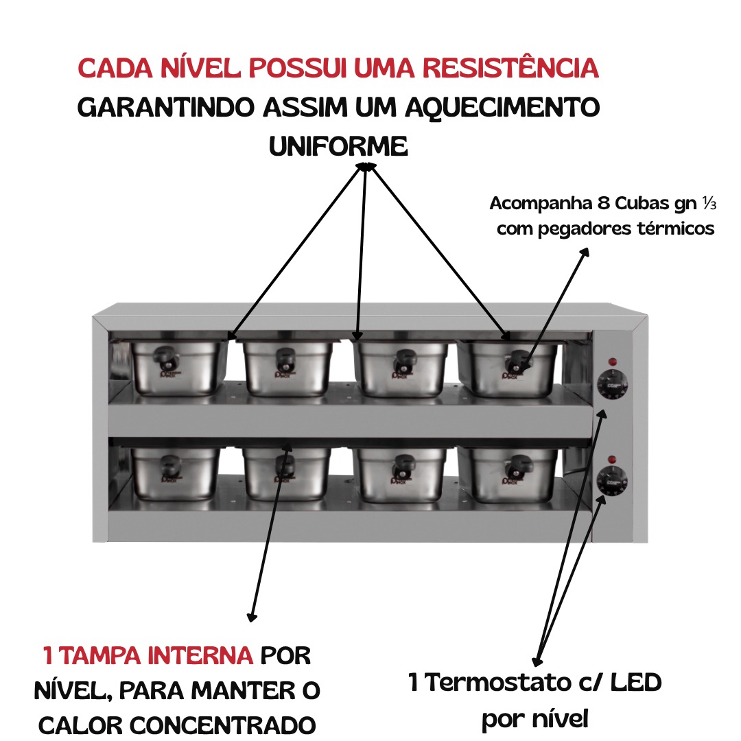 Estufa Mantenedor de Proteínas Conservador 8 Cubas GN Inox - Imagem 5