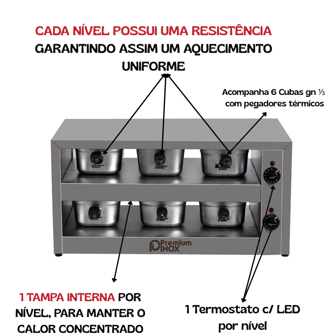 Estufa de Proteínas Mantenedor Conservador 6 Cubas GN 1/6 Inox - Imagem 2
